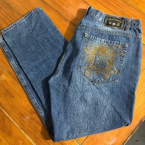 Makaveli Branded Jeans Mens Size 42 Blue Denim Hip Hop Embroidered Straight Leg